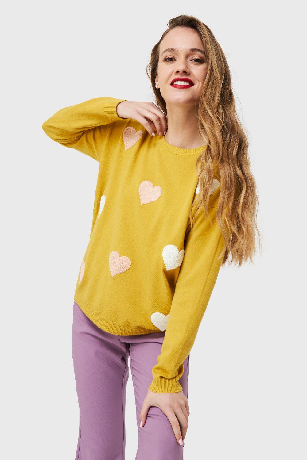 Sweater Corazones Amarillo Nicopoly-4