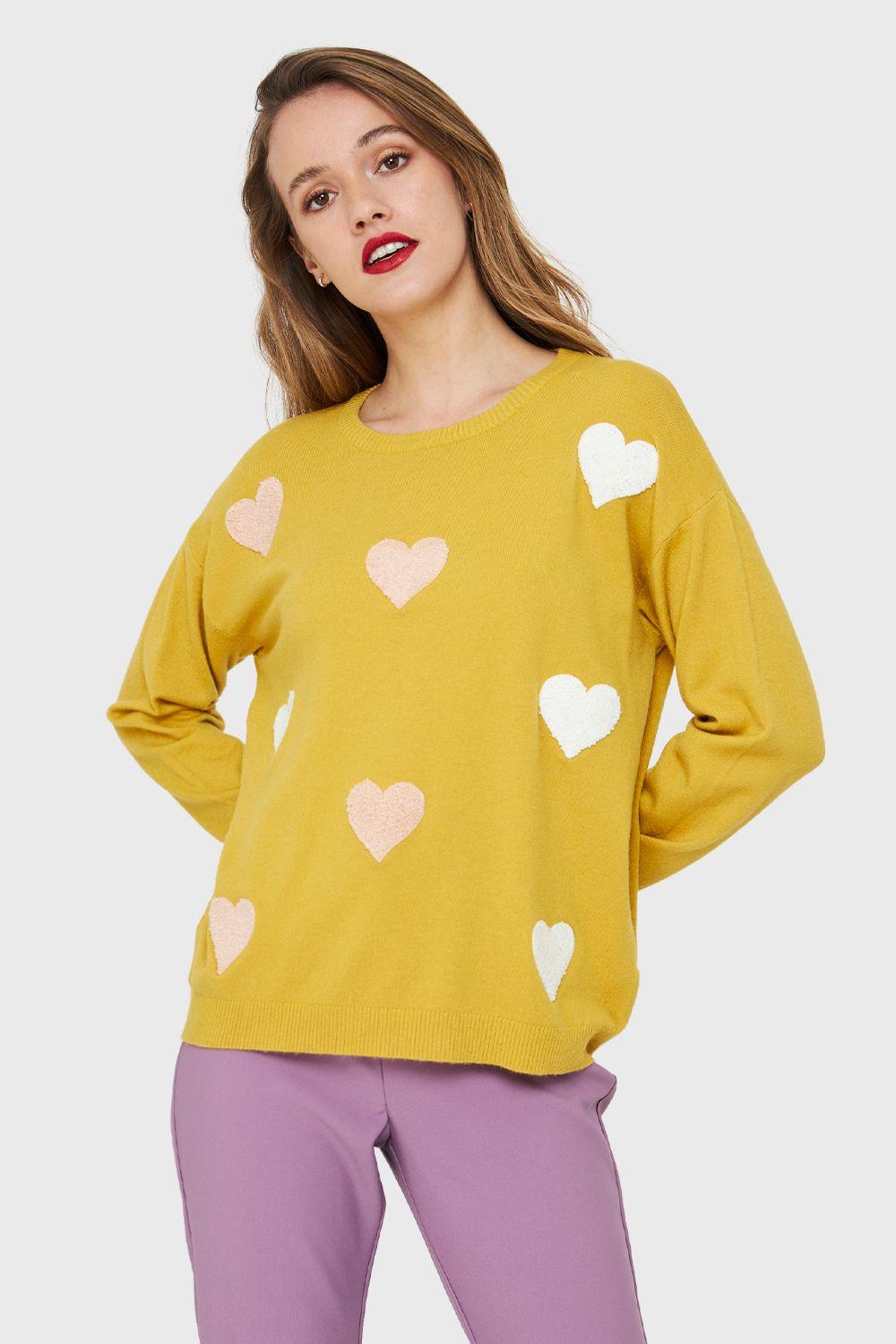 Sweater Corazones Amarillo Nicopoly-0