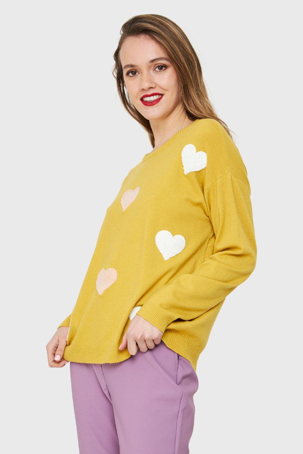 Sweater Corazones Amarillo Nicopoly-2