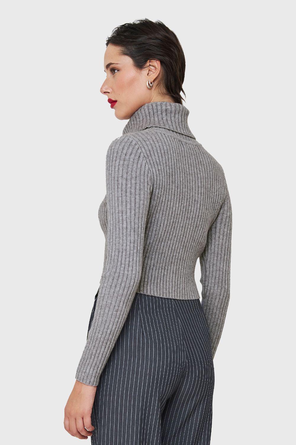 Sweater Crop Cuello Tortuga Gris Nicopoly-3
