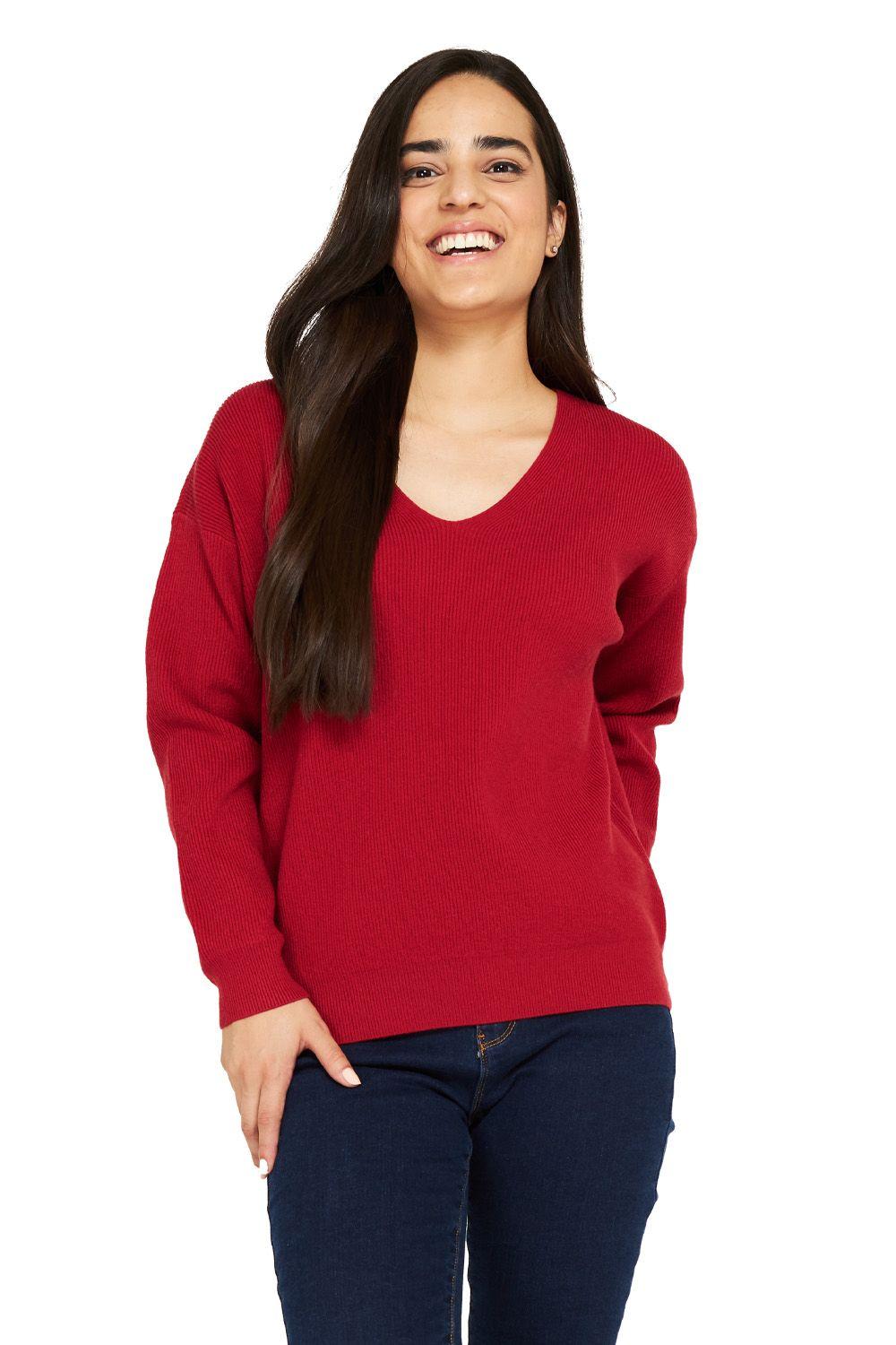 Sweater Cuello V Rojo Nicopoly-0