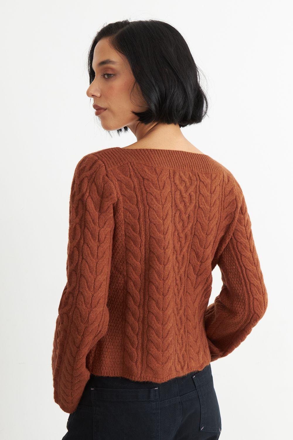 Sweater con Patrón Trenzado Mocca Nicopoly-3