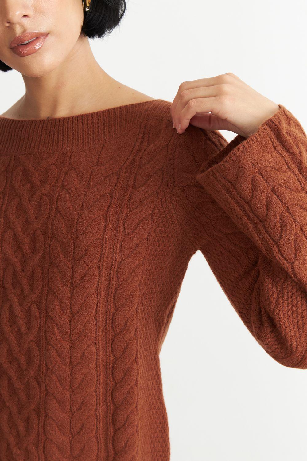 Sweater con Patrón Trenzado Mocca Nicopoly-5