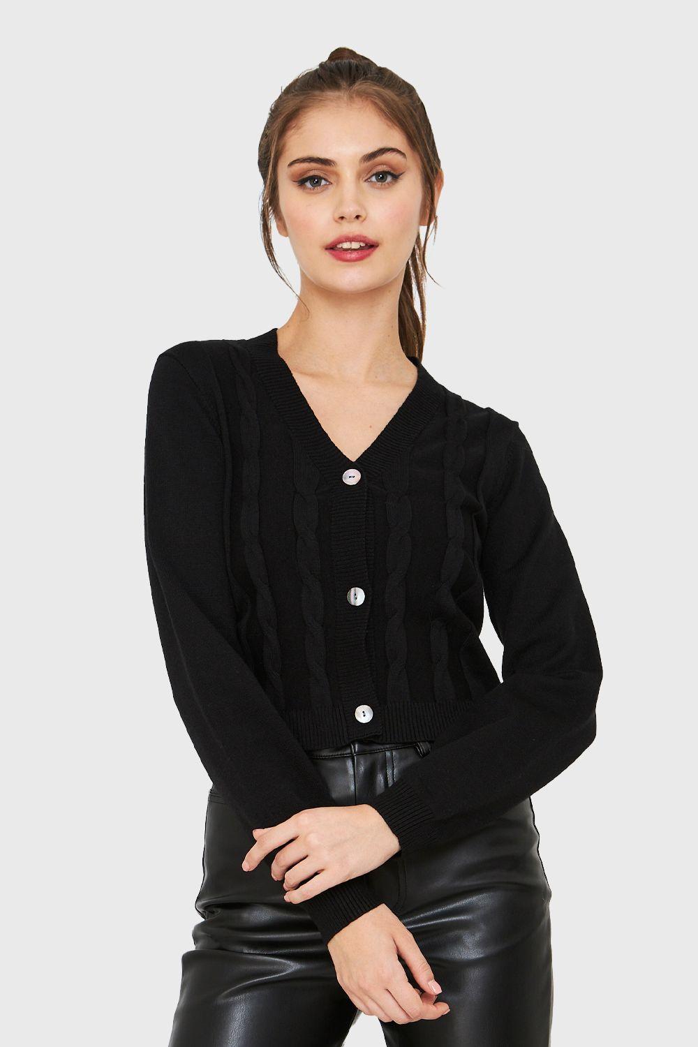 Cárdigan Crop Trenzado Negro Nicopoly-0