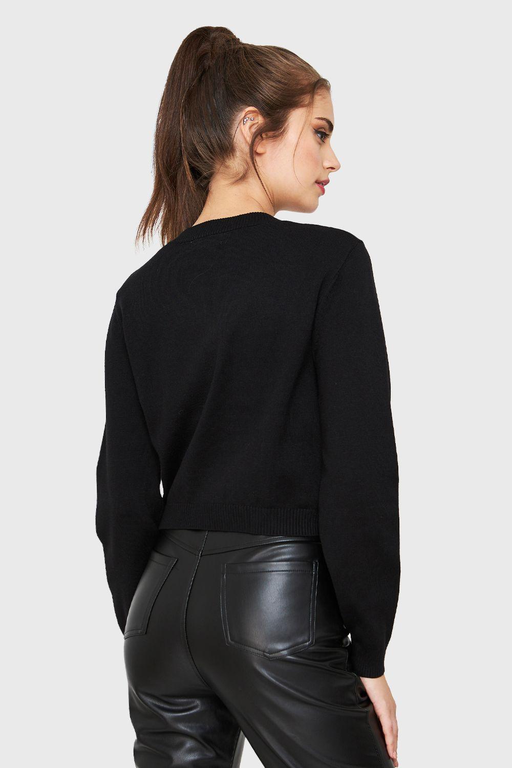 Cárdigan Crop Trenzado Negro Nicopoly-3