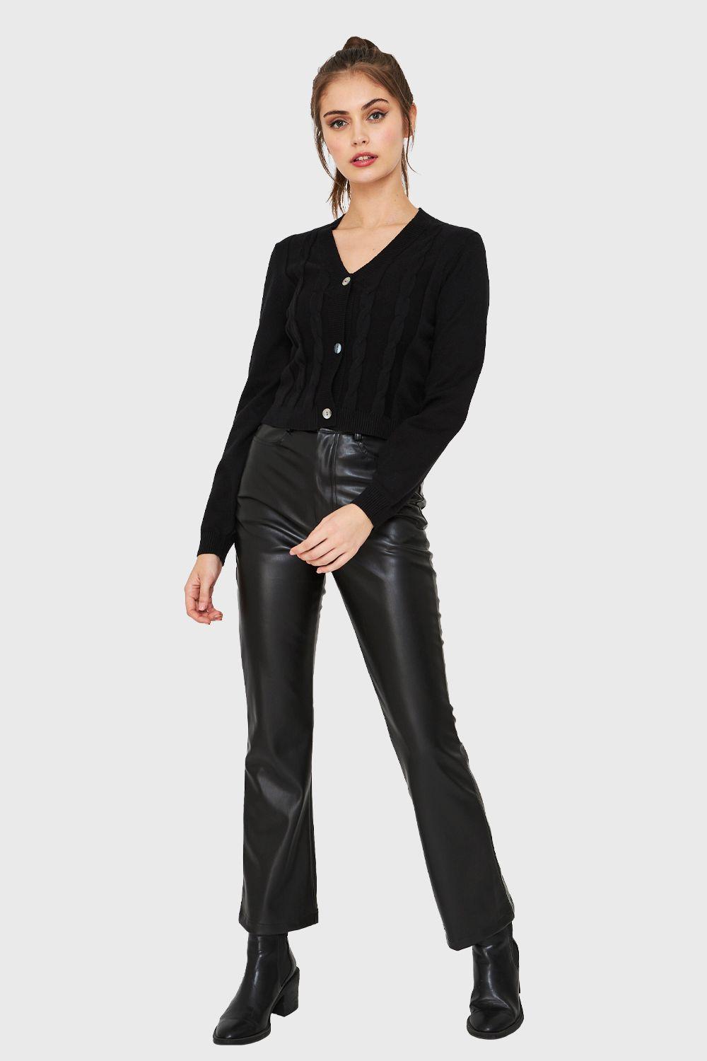 Cárdigan Crop Trenzado Negro Nicopoly-1