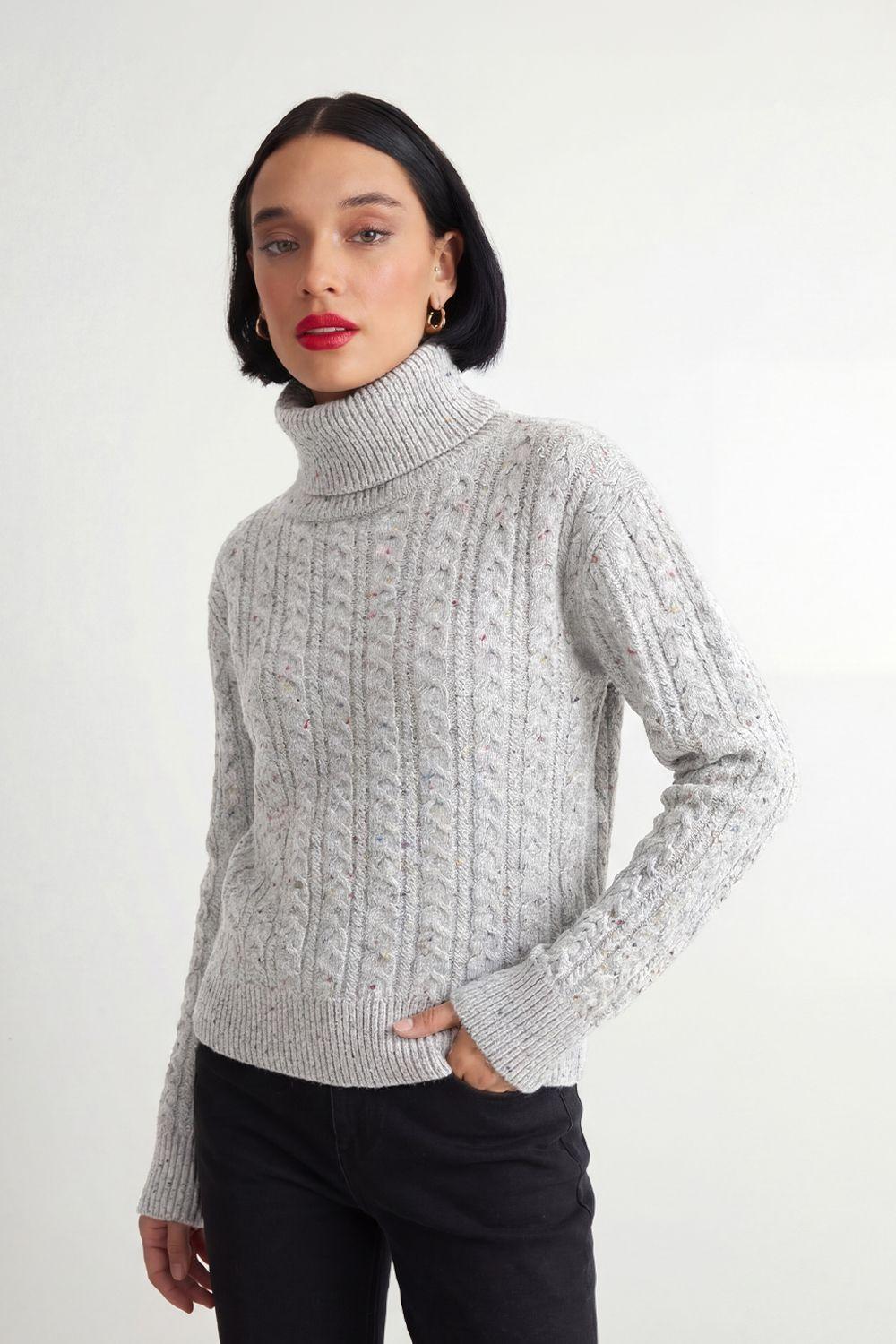 Sweater Trenzado Cuello Alto Gris Nicopoly-2