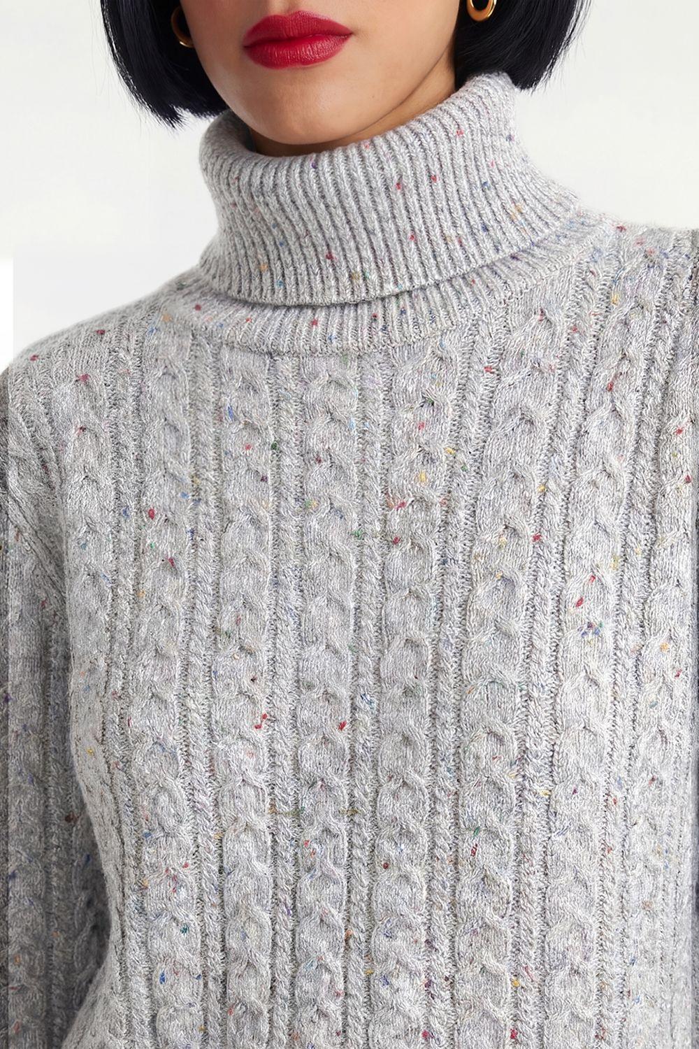 Sweater Trenzado Cuello Alto Gris Nicopoly-5