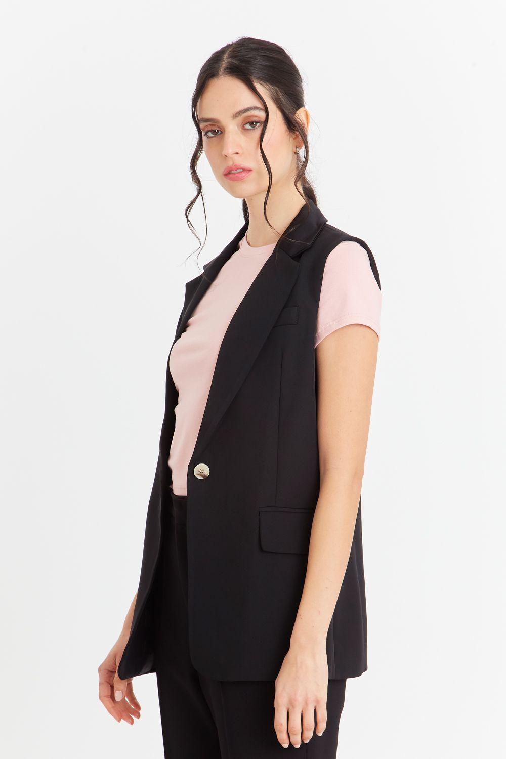 Blazer Sin Mangas Bolsillos Negro Nicopoly-2