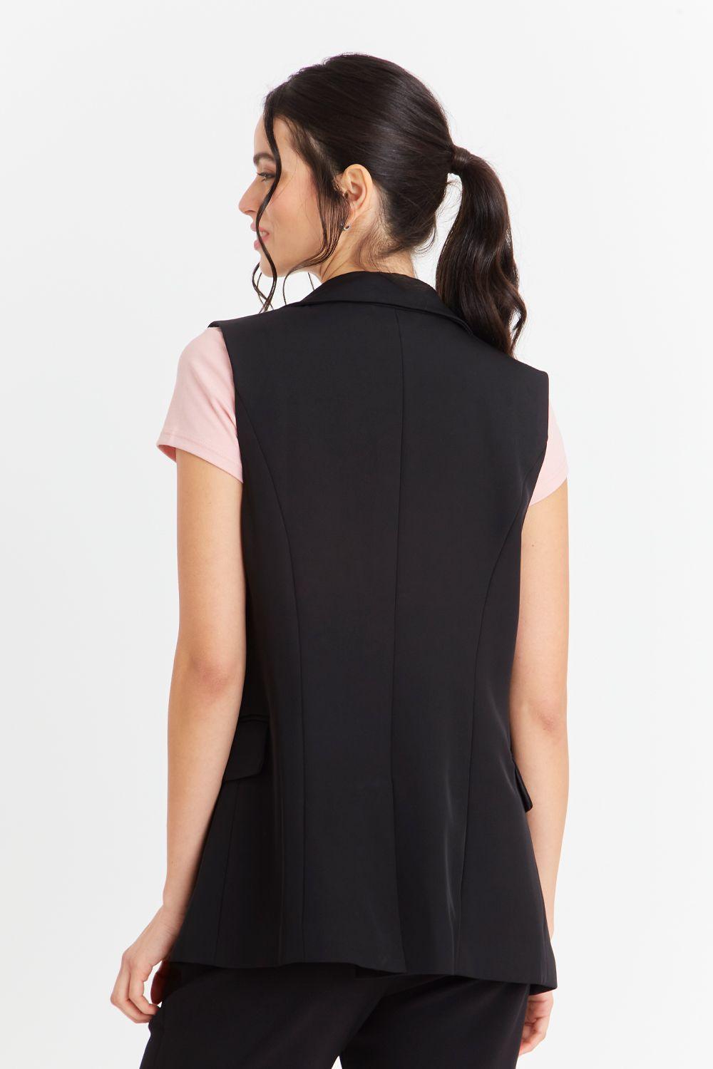 Blazer Sin Mangas Bolsillos Negro Nicopoly-3