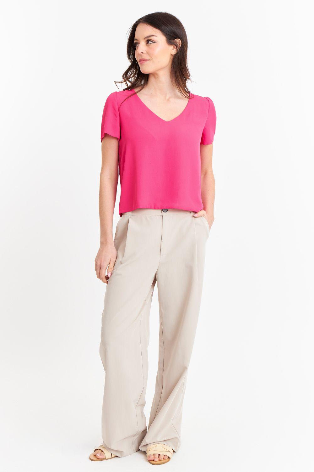 Blusa Cuello V Tipo Gasa Fucsia Nicopoly-1