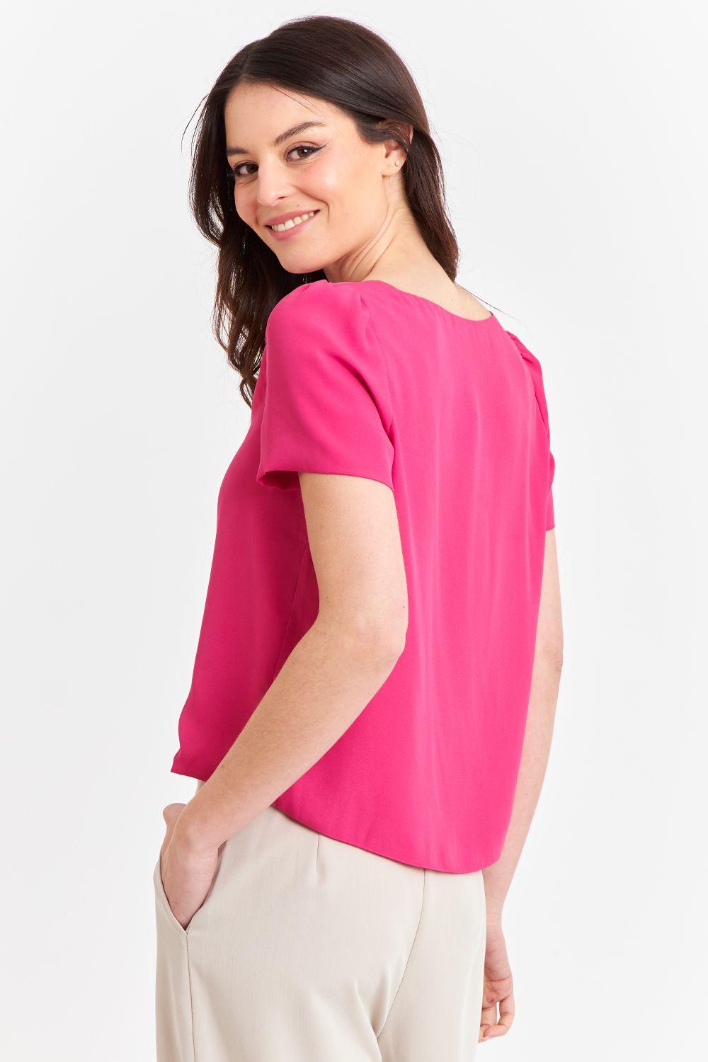Blusa Cuello V Tipo Gasa Fucsia Nicopoly-3