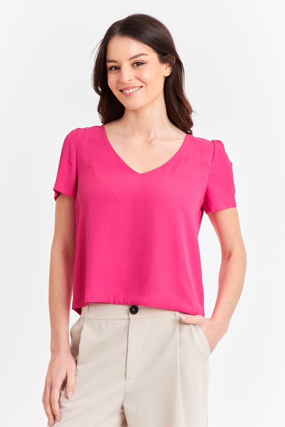 Blusa Cuello V Tipo Gasa Fucsia Nicopoly-4