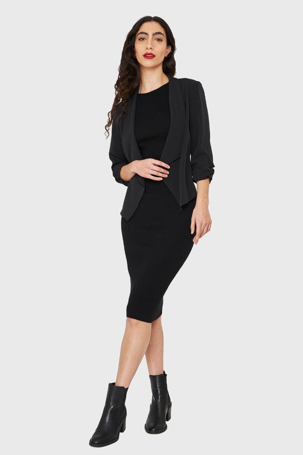 Blazer Solapa Manga 3/4 Negro Nicopoly-1
