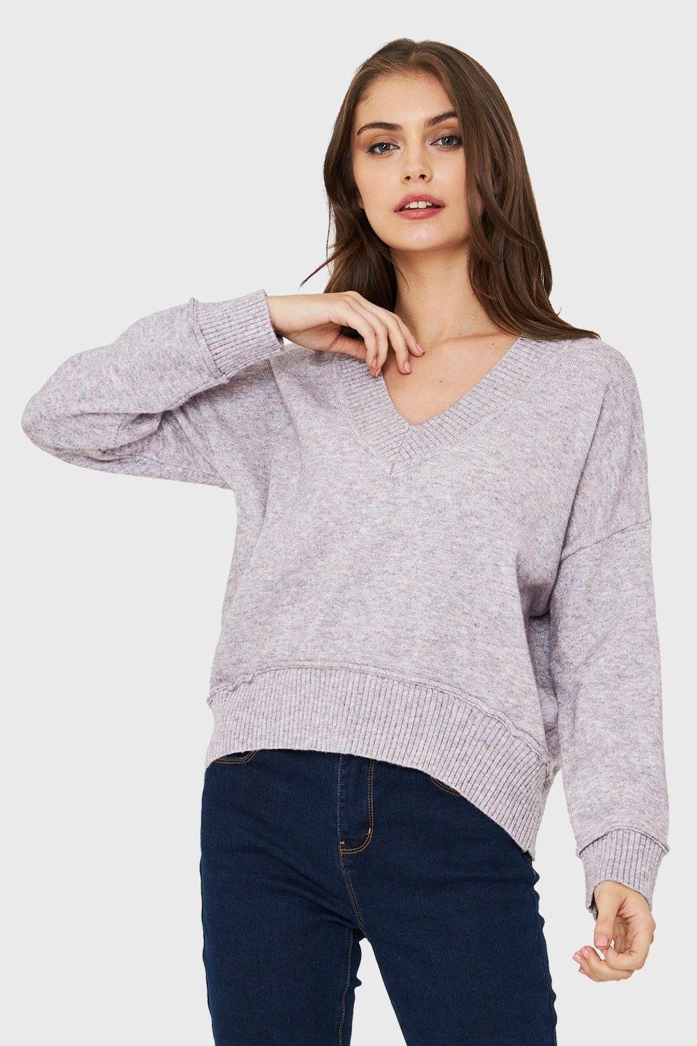 Sweater Cuello V Profundo Gris Nicopoly-4