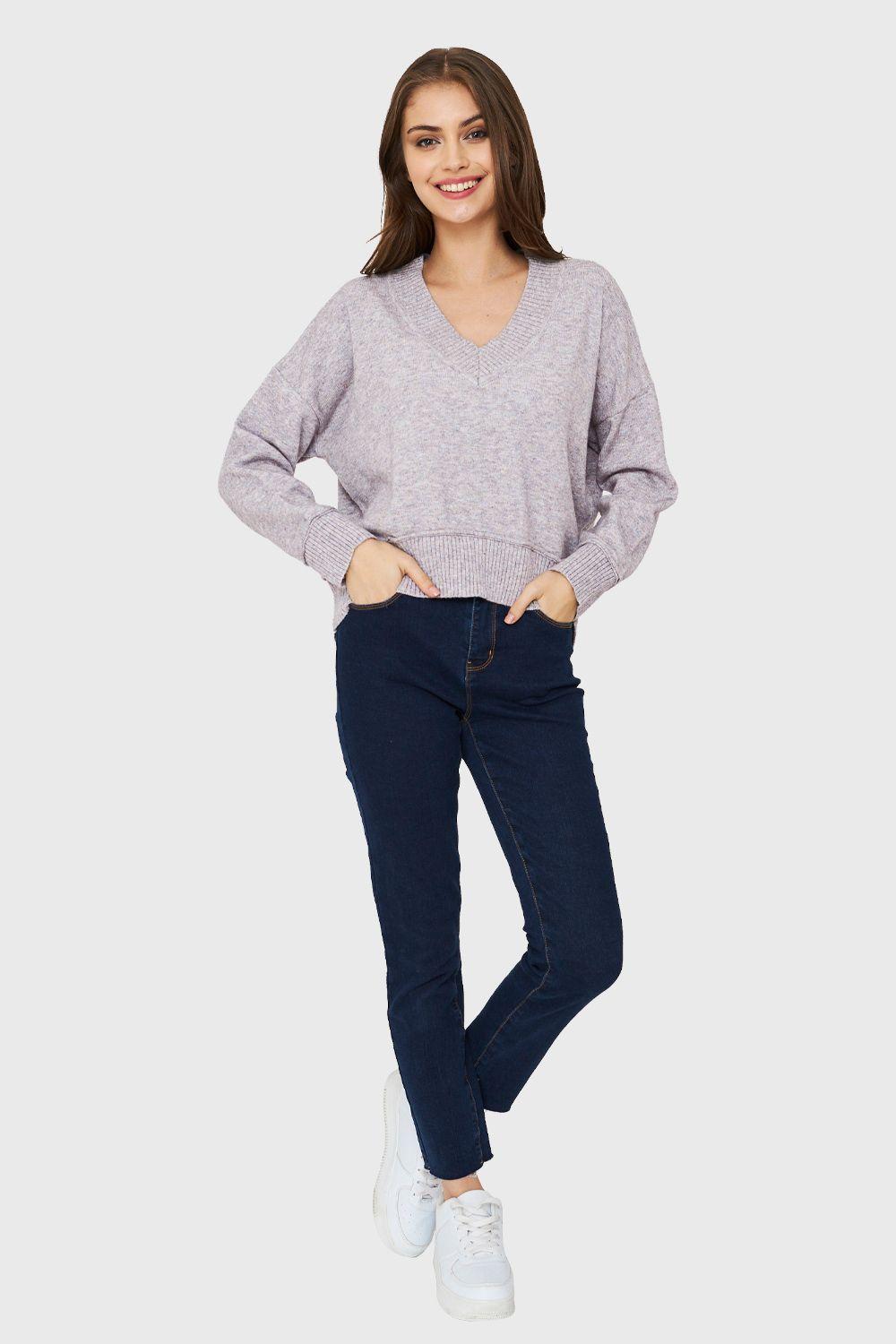 Sweater Cuello V Profundo Gris Nicopoly-1
