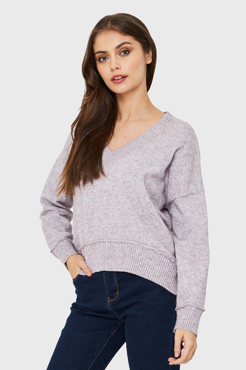 Sweater Cuello V Profundo Gris Nicopoly-2