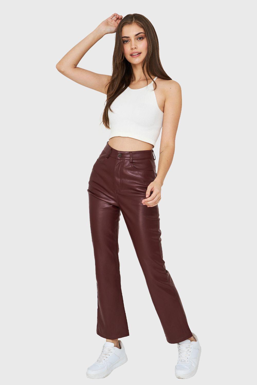 Pantalón Ecocuero Bolsillos Burdeos Nicopoly-1