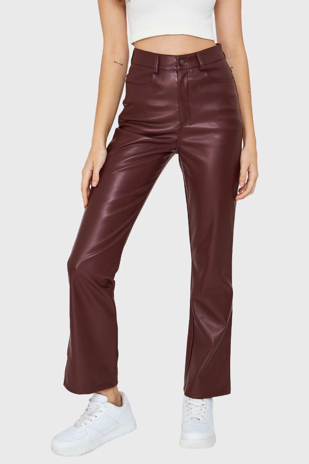 Pantalón Ecocuero Bolsillos Burdeos Nicopoly-0