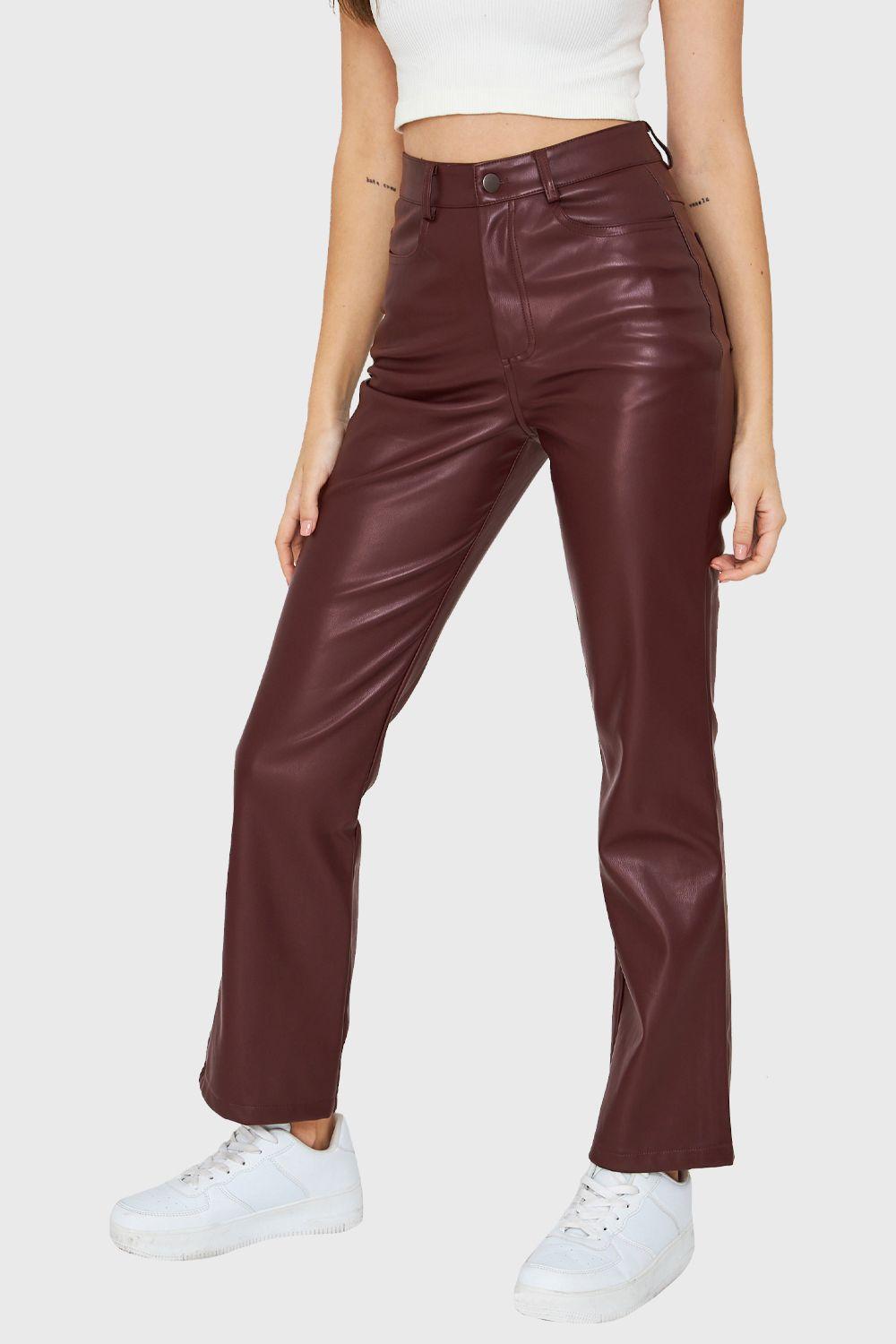 Pantalón Ecocuero Bolsillos Burdeos Nicopoly-2