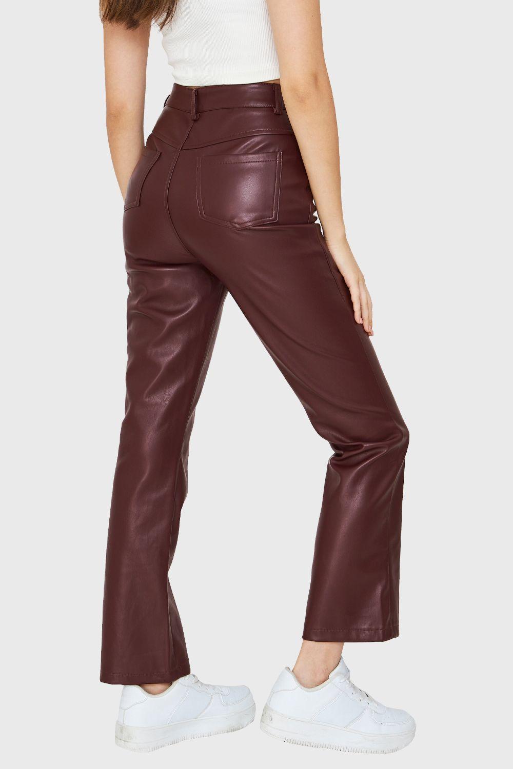 Pantalón Ecocuero Bolsillos Burdeos Nicopoly-3