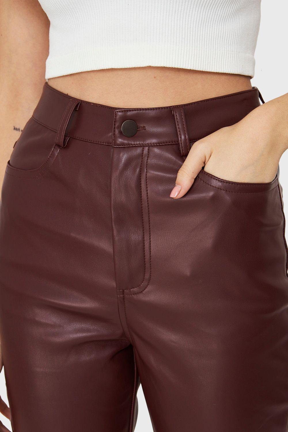 Pantalón Ecocuero Bolsillos Burdeos Nicopoly-5