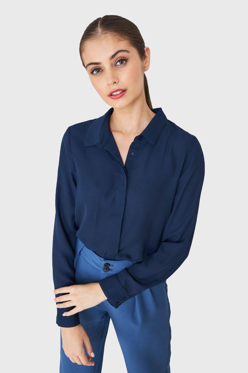 Blusa Botonera Invisible Básica Azul Marino Nicopoly-0