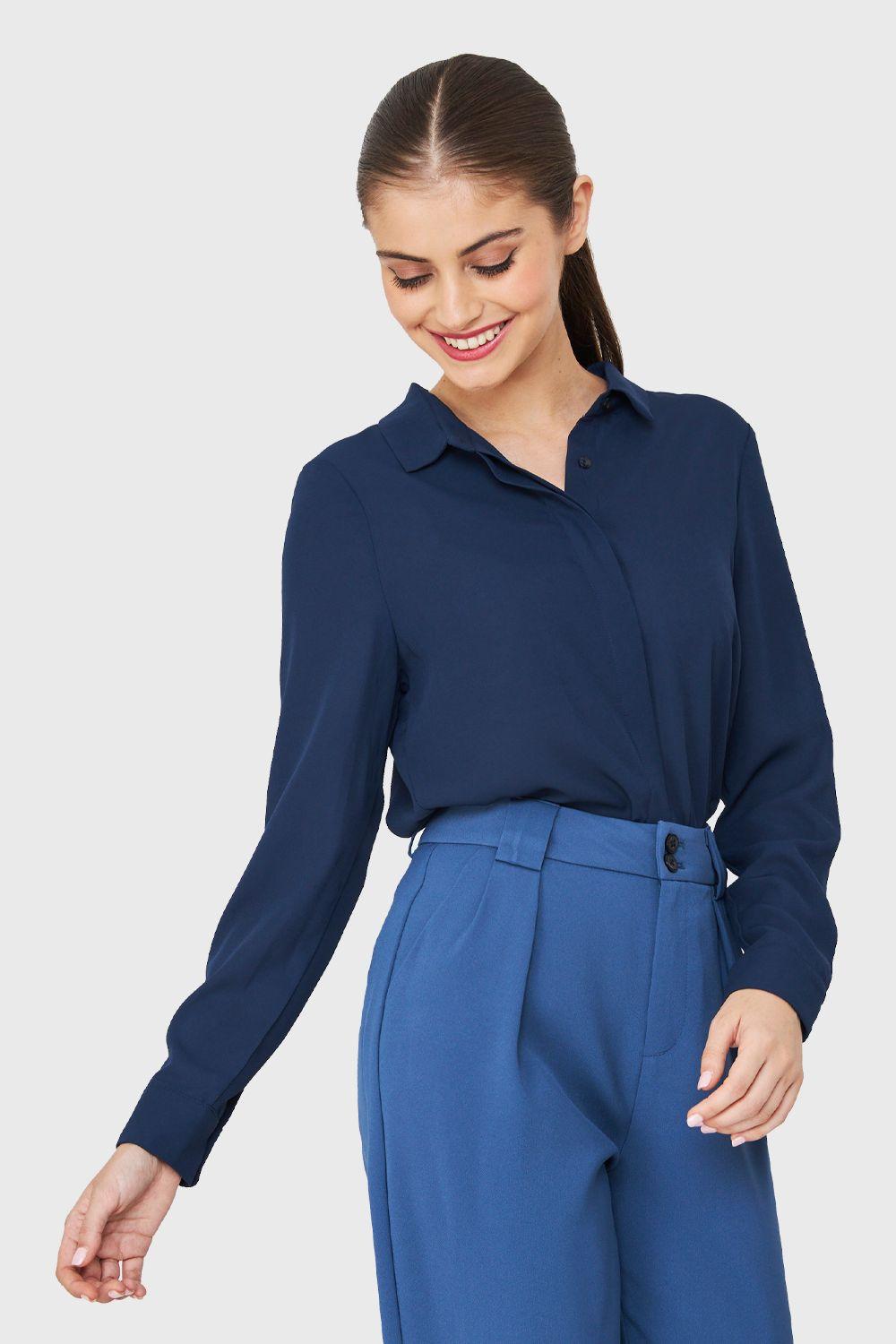 Blusa Botonera Invisible Básica Azul Marino Nicopoly-2
