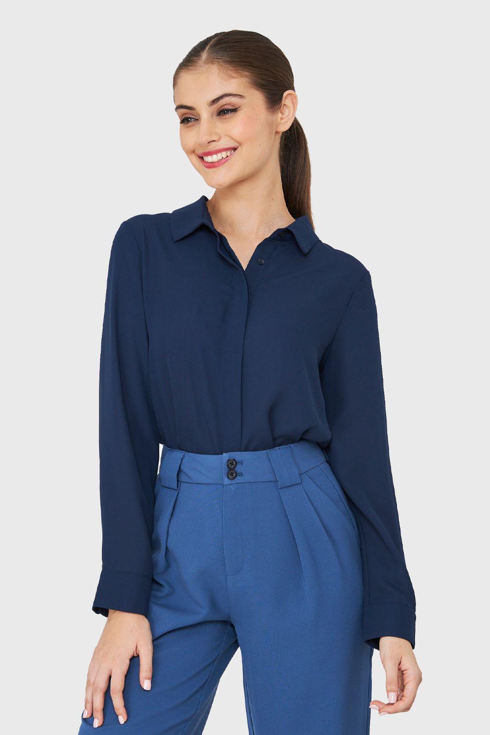 Blusa Botonera Invisible Básica Azul Marino Nicopoly-4
