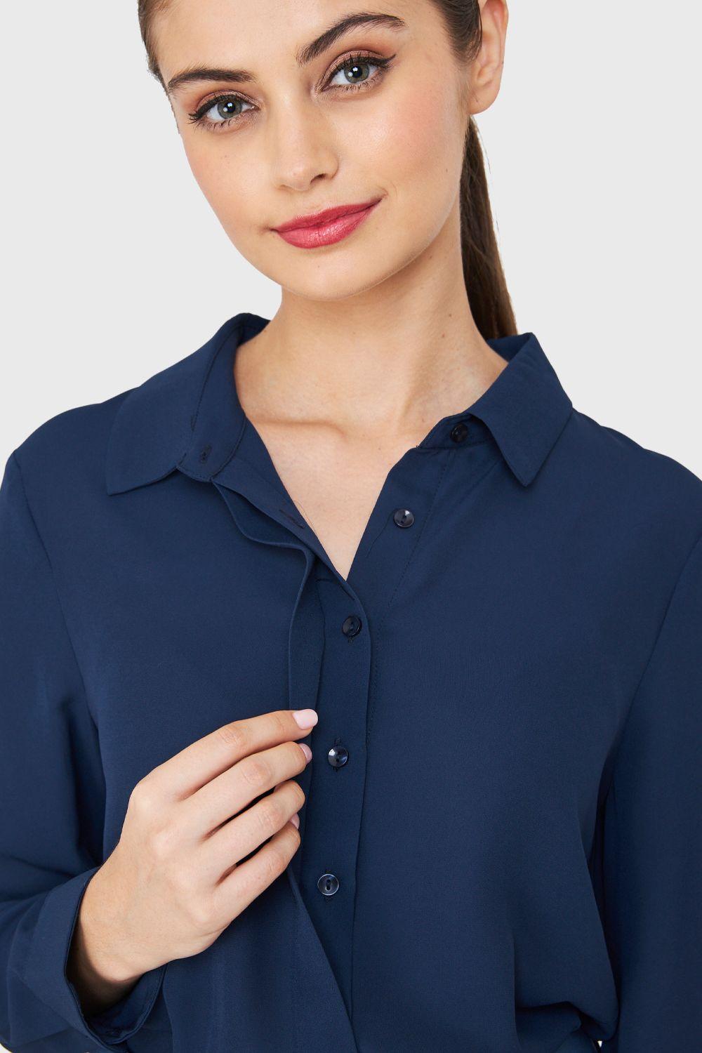 Blusa Botonera Invisible Básica Azul Marino Nicopoly-5