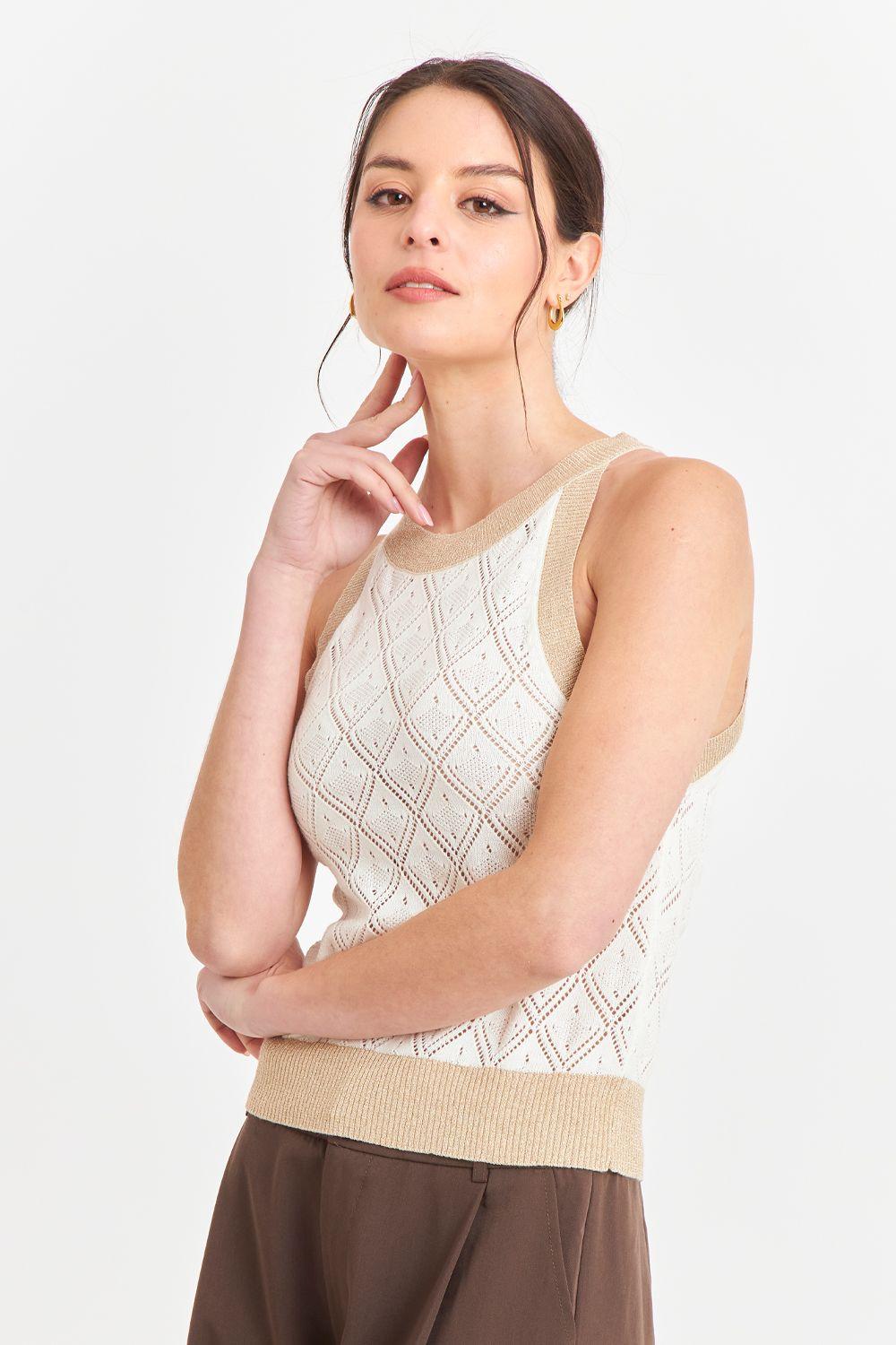 Polera Halter Calada Blanco/Dorado Nicopoly-0