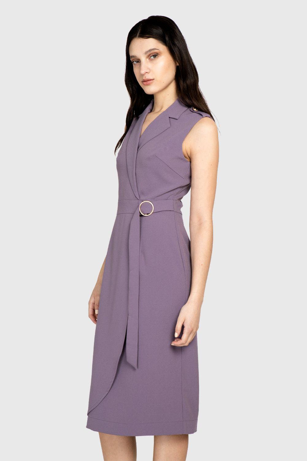 Vestido Solapa Cruzada Lila Nicopoly-2