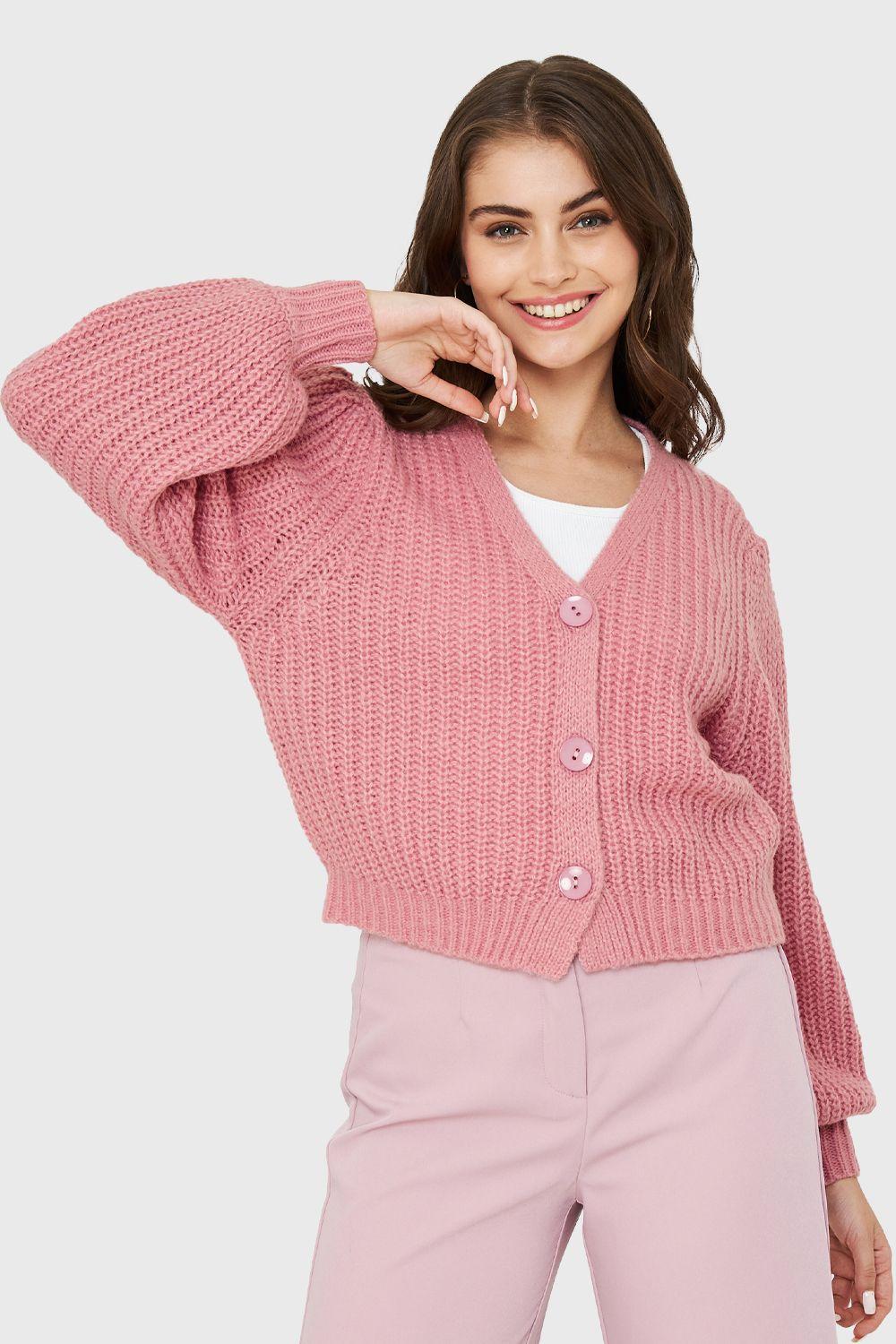 Cárdigan Corto Botones Rosado Nicopoly-4
