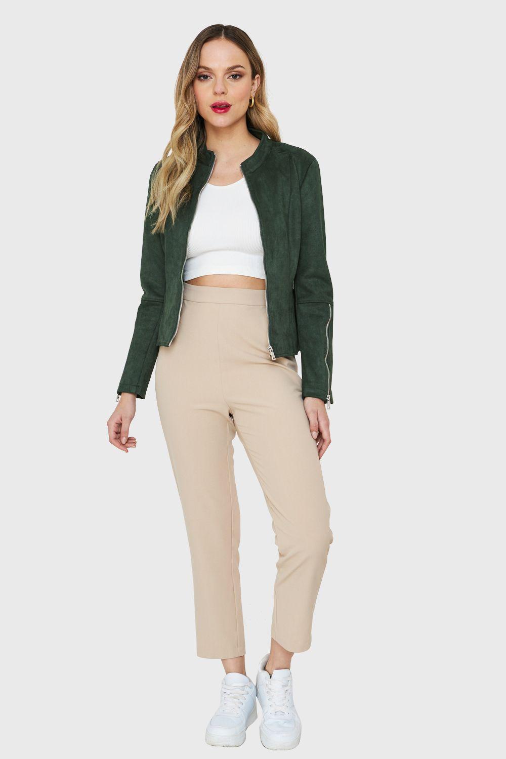 Chaqueta Tipo Gamuza Cuello Mao Verde Nicopoly-1