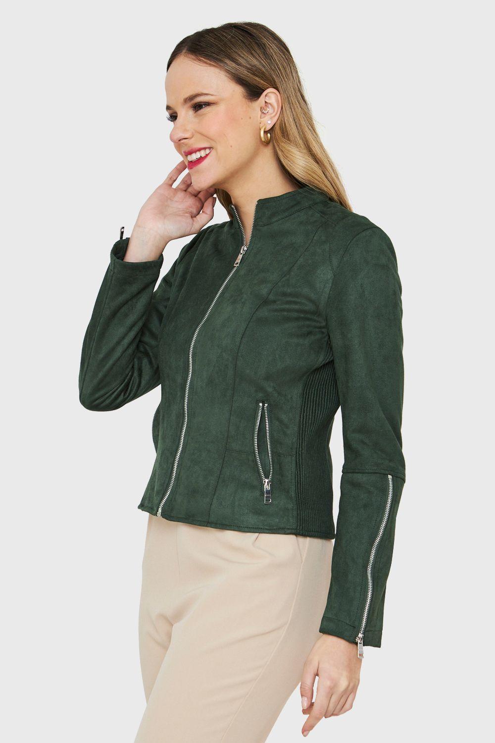 Chaqueta Tipo Gamuza Cuello Mao Verde Nicopoly-2