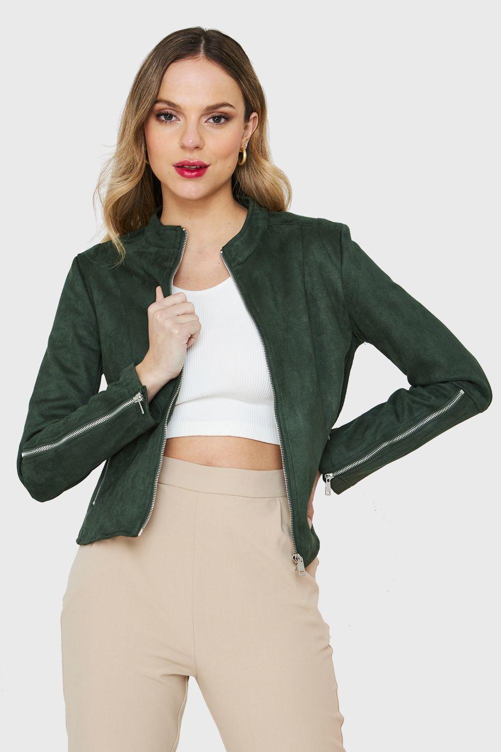 Chaqueta Tipo Gamuza Cuello Mao Verde Nicopoly-4