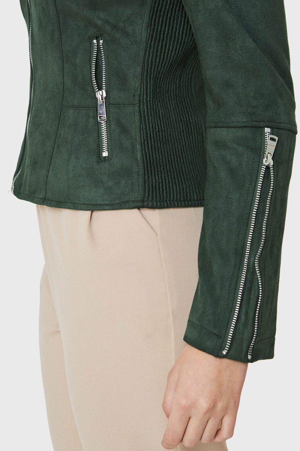 Chaqueta Tipo Gamuza Cuello Mao Verde Nicopoly-5