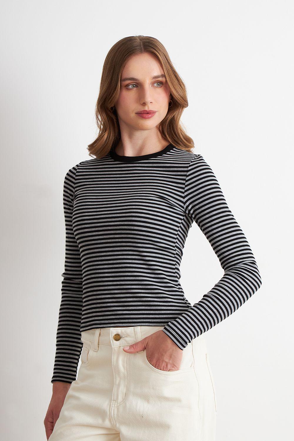 Polera Rayas Manga Larga Grafito Nicopoly-2