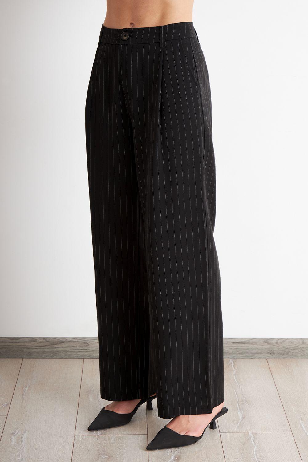 Pantalón de Pierna Recta Raya Diplomática Negro Nicopoly-2