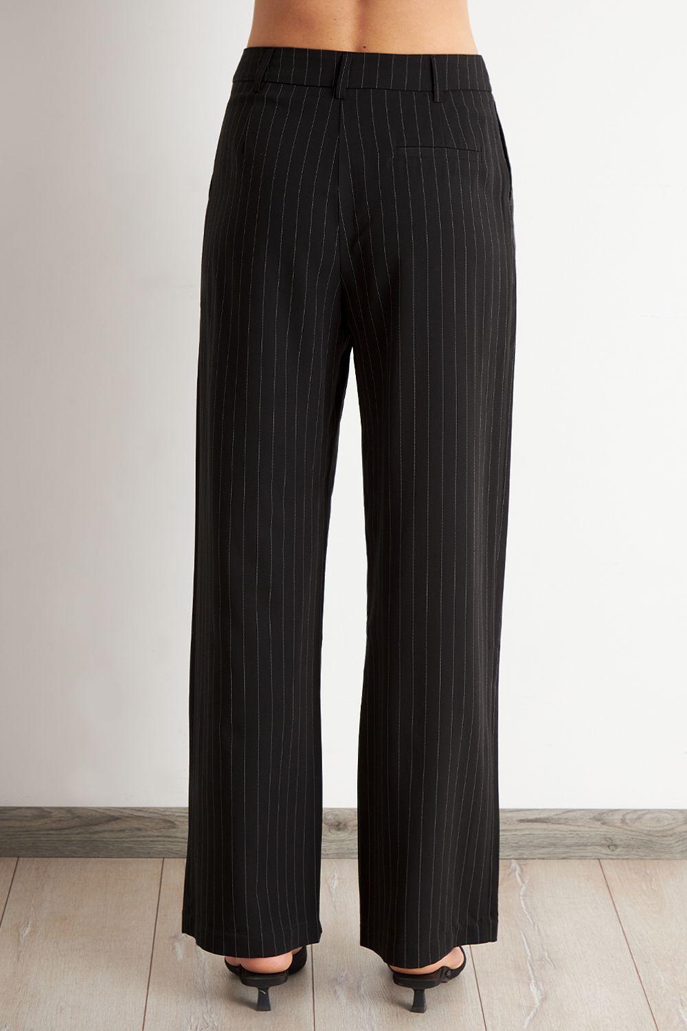 Pantalón de Pierna Recta Raya Diplomática Negro Nicopoly-3