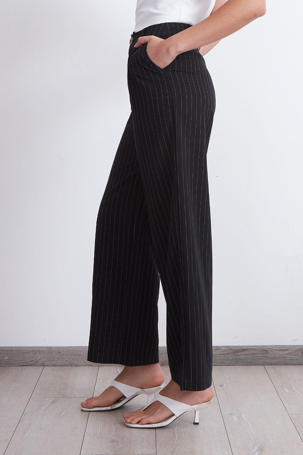 Pantalón de Pierna Recta Raya Diplomática Negro Nicopoly-0