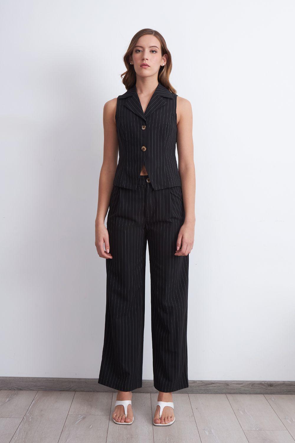 Pantalón de Pierna Recta Raya Diplomática Negro Nicopoly-1