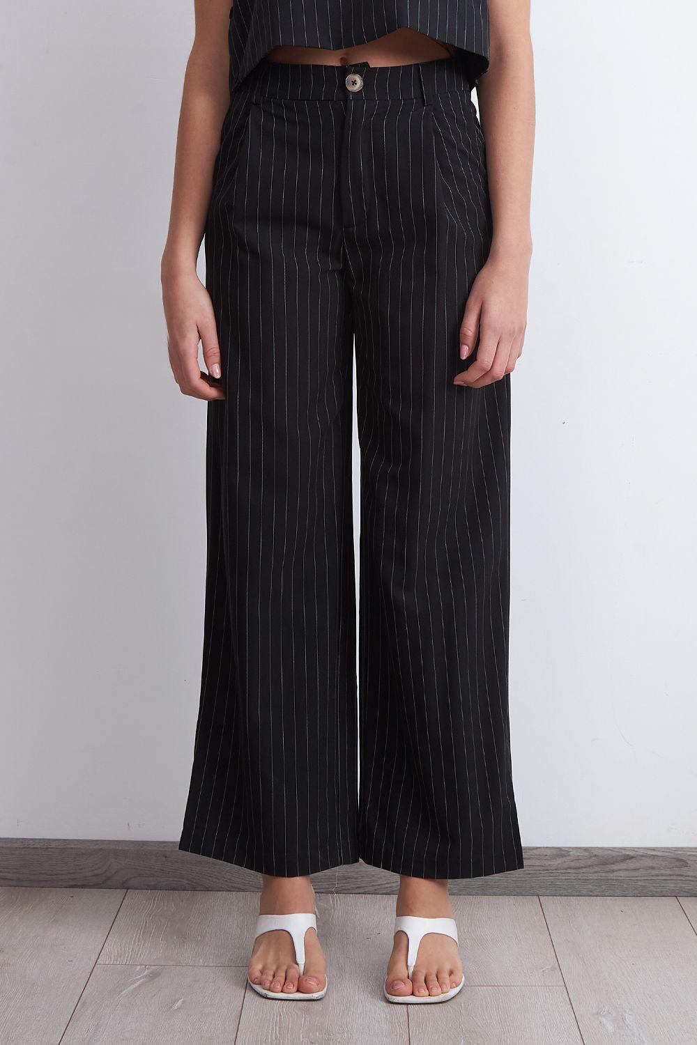 Pantalón de Pierna Recta Raya Diplomática Negro Nicopoly-2