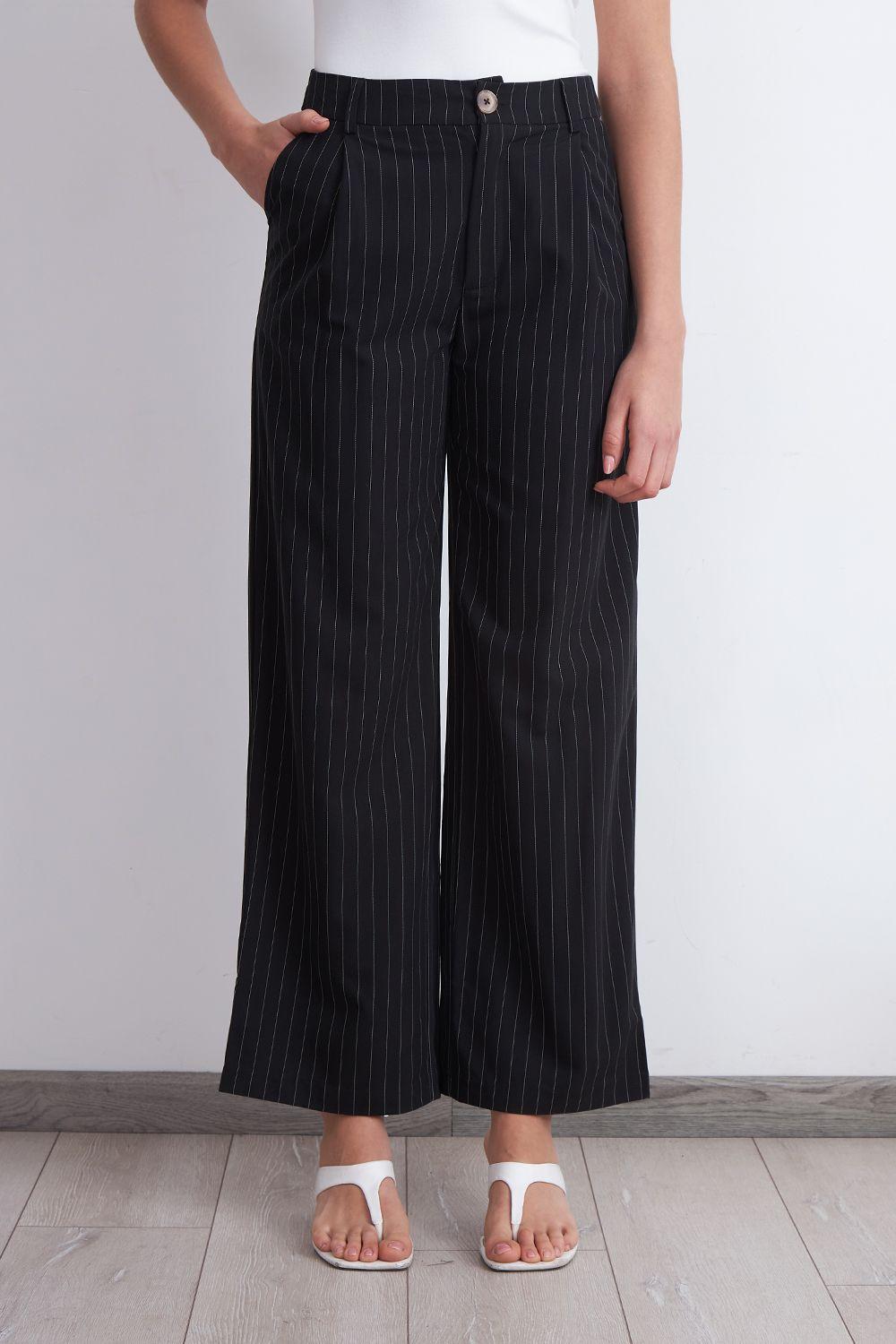 Pantalón de Pierna Recta Raya Diplomática Negro Nicopoly-5
