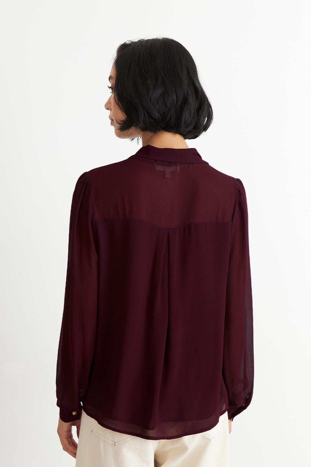 Blusa Manga Larga con Corbatín Burdeo Nicopoly-3