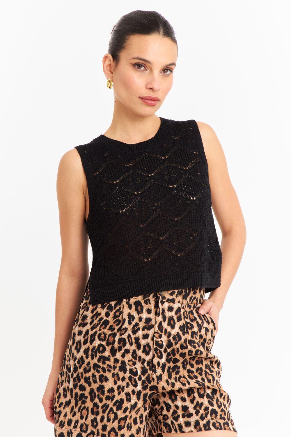 Polera Sin Mangas Tipo Crochet Negro Nicopoly-0