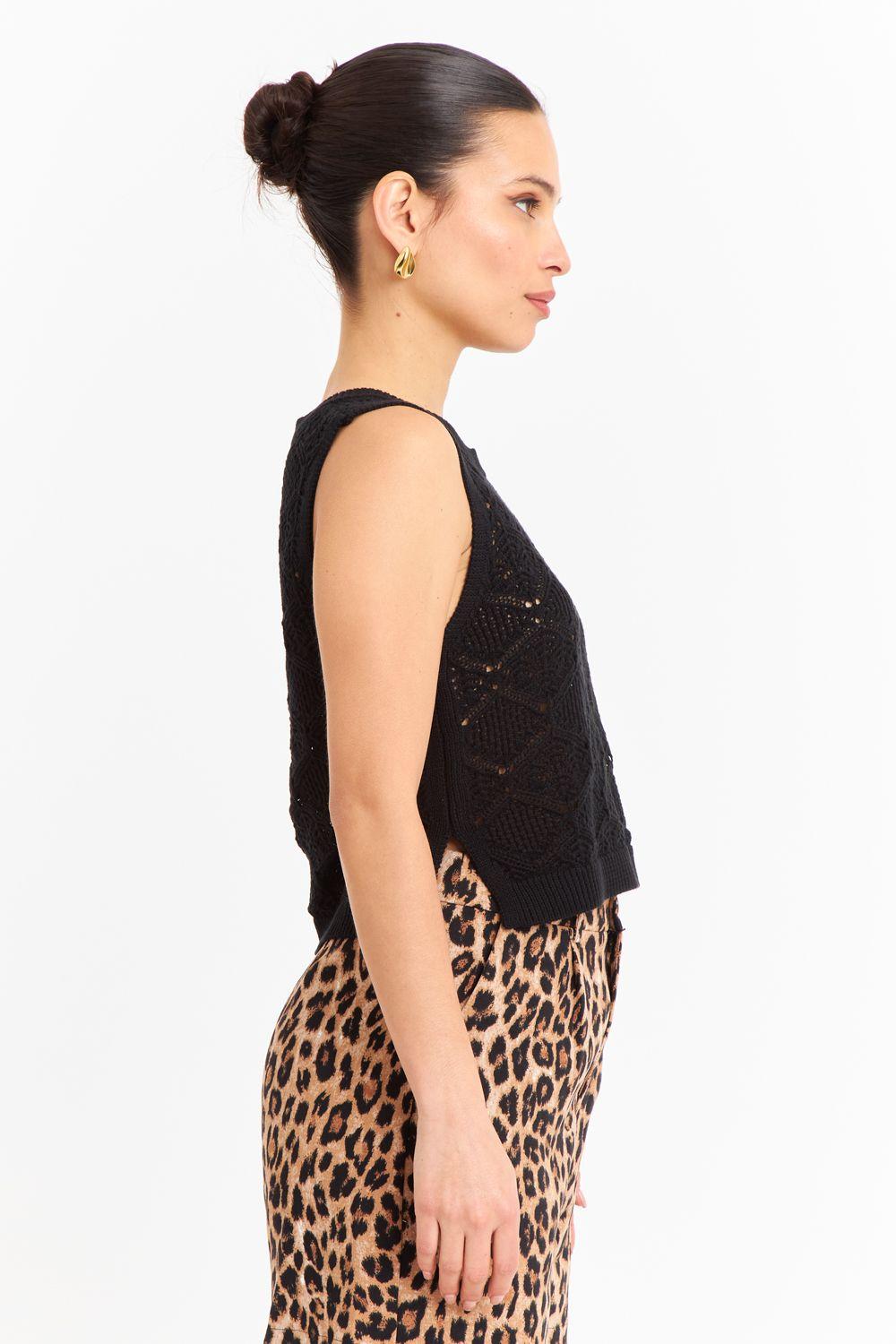 Polera Sin Mangas Tipo Crochet Negro Nicopoly-2