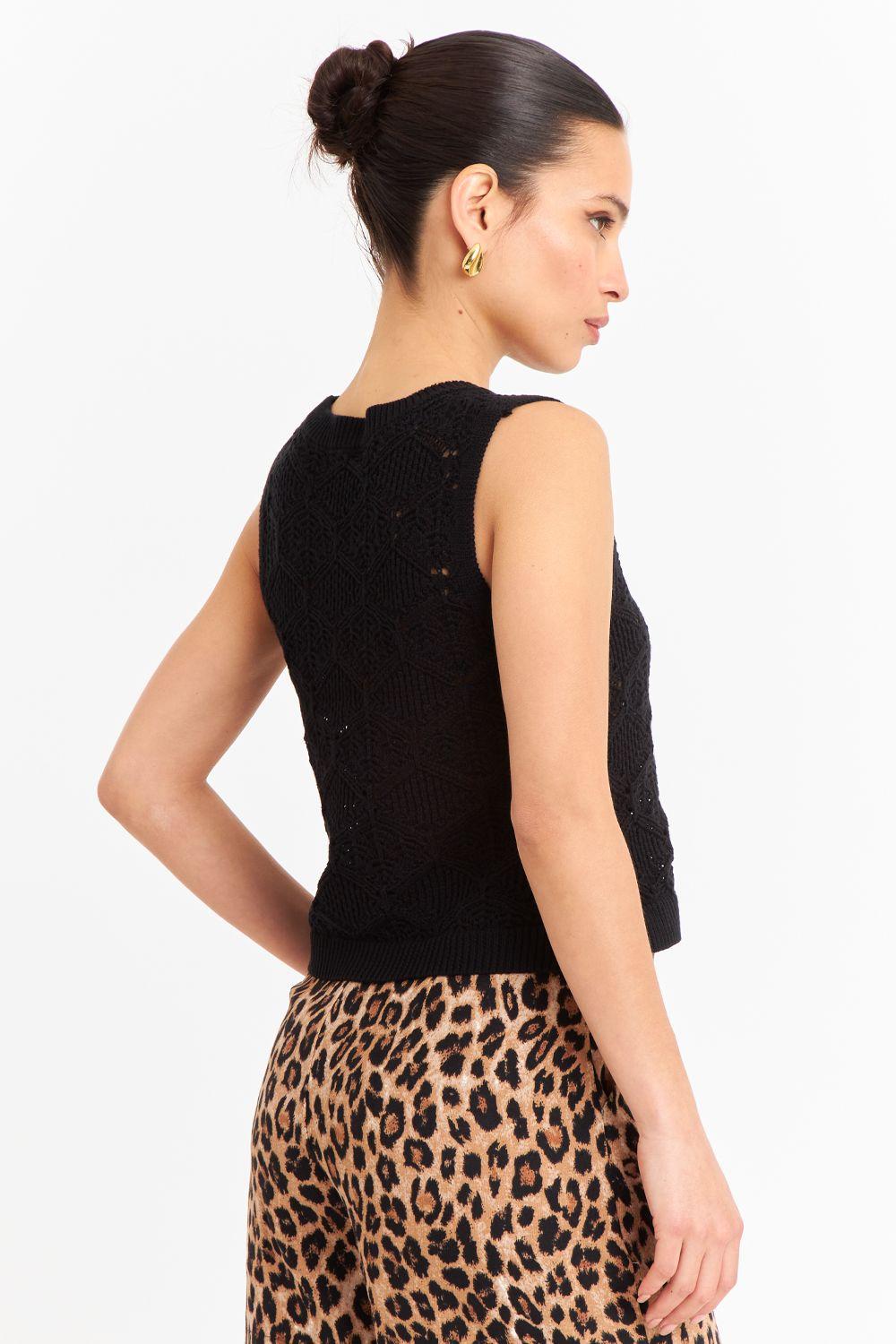 Polera Sin Mangas Tipo Crochet Negro Nicopoly-3