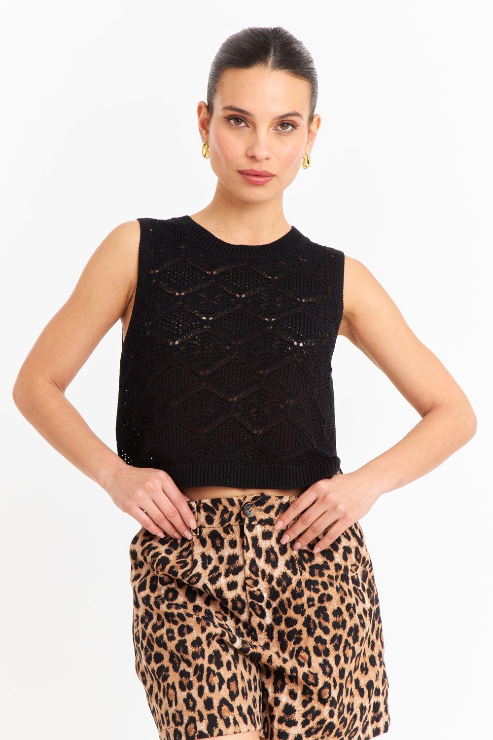 Polera Sin Mangas Tipo Crochet Negro Nicopoly-4