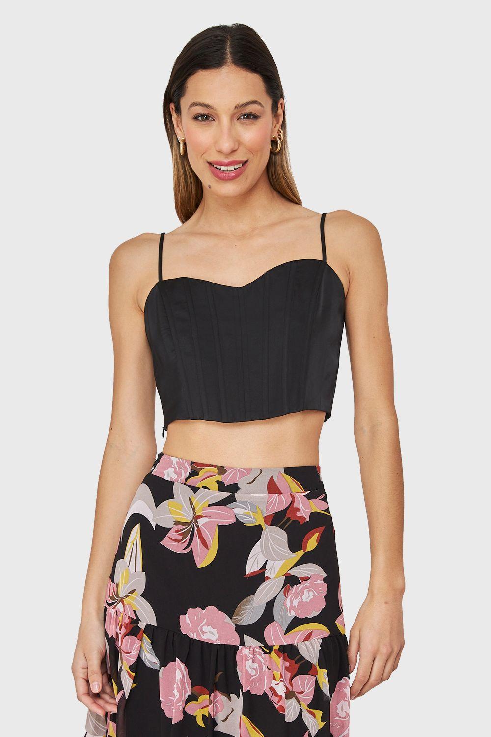 Crop Top Corsetero Negro Nicopoly-0